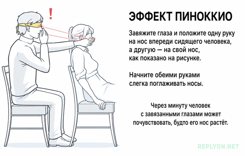 Опыт с обманом мозга - Иллюзия Пиноккио