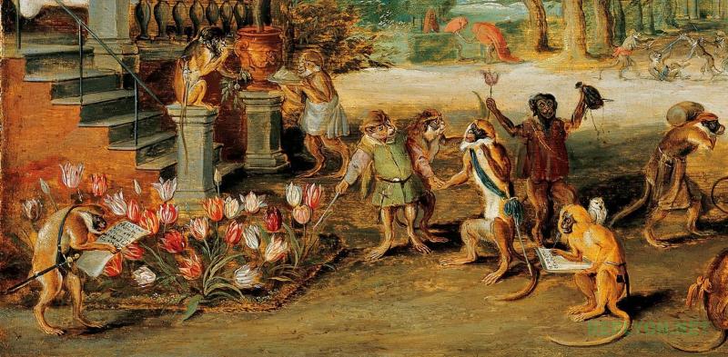 Старинная карикатура на торговцев тюльпанами 1637 года
