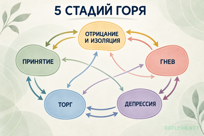 Пять стадий Кюблер Росс отрицание гнев торг депрессия принятие