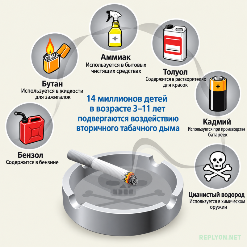 Состав пассивного табачного дыма вредные вещества