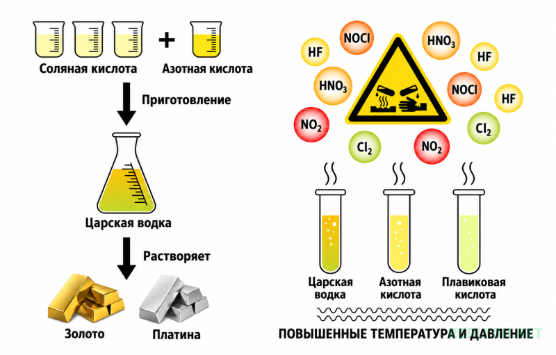 Царская водка растворяет золото и платину